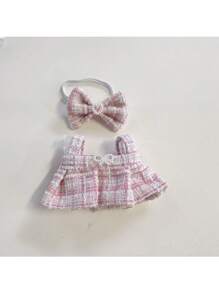 Clothes Only For Labubu 17cm Blind Box 1st/2nd Generation Hanging Charm Sitting Series Doll Outfit, Plaid Skirt And Headband Set