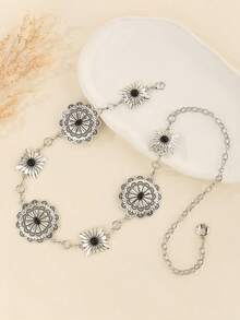 New Fashion Retro Marble Textured Metal Waist Chains For Women, Dress Pants Belt Hooks, Boho Style Zinc Alloy Body Chain Accessories, Suitable For All Seasons - Black - View 3