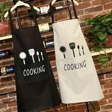 1pc Adjustable Sling Apron With Pocket - Black And White, Polyester, Perfect For Cooking, Baking, Gardening, Painting, Floral, Barista, Barista Apron | Adjustable Strap Apron | Polyester Apron