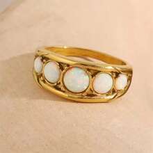 VKHK 1 pieza Anillo sencillo de acero inoxidable chapado en oro de 18k con decoración de ópalo blanco, adecuado para uso diario y bodas de la mujer, regalo