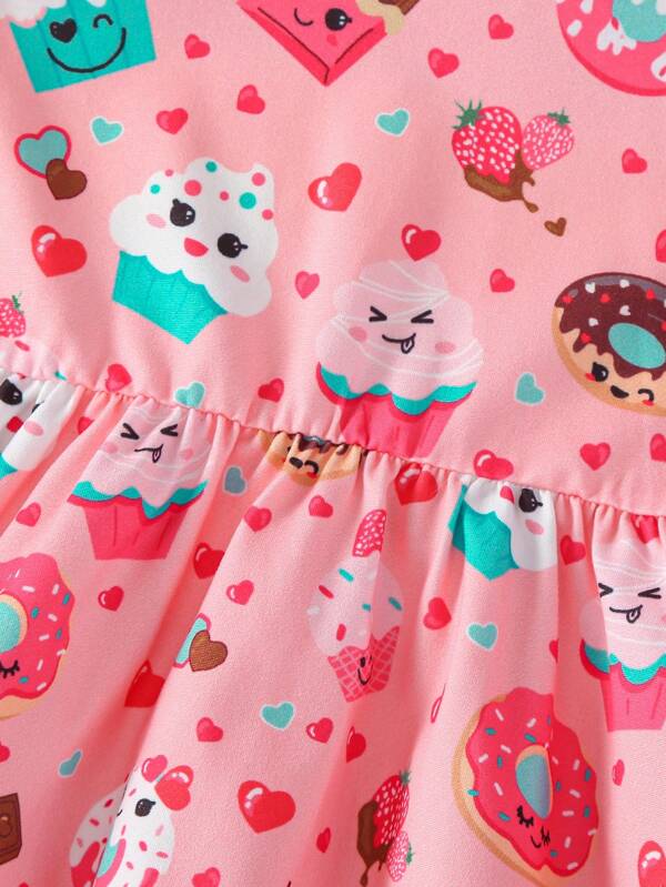 Baby Girl Summer Sleeveless Donut Printed Sweet Resort Style Dress