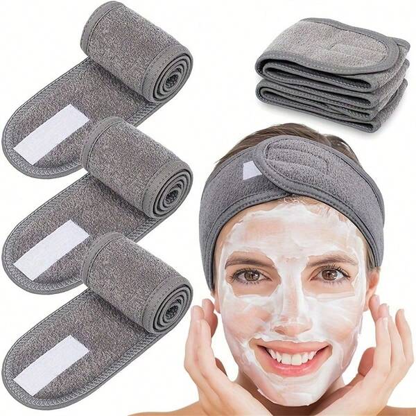 3pcs Soft & Non-Slip Adjustable Headbands - Suitable For Face Washing, Bathing, Yoga, Workout And Running