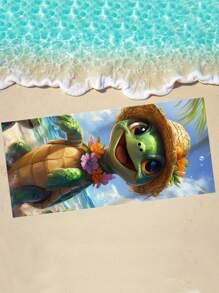1pc Deep Sea Coral Turtle Pattern Beach Towel, Colorful Deer, Patterned With Colorful Hat Dog, Tropical Sunset Palm Tree Surfboard, Creating A Dreamy Ambiance, Tropical Coastal Scenery, Suitable For Swimming Pool, Bathing, Travel And Camping Beach Essentials
