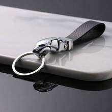 1pc Customized Men's Premium Leather Faux Leopard Head Car Key Chain - Sports Iron Alloy Belt Buckle