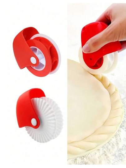1 Pieza Cortador y Decorador de Rueda para Pastelería, Rueda de Corte para Pastelería, con Mango Rojo, Prensa para Corteza de Tarta, Cortador de Masa, Rueda para Pizza y Cortador de Pastelería, Material Plástico, Seguro para Alimentos, Multiusos Rodillo y Cortador de Masa de Pizza Manual (Horneado), Rueda de Pastelería Decoradora de Plástico, Adecuado para Pizza, Tarta, Galletas, Pasta, Hojaldre, Fondant, Herramientas de Horneado, Herramientas de Pastelería de Cocina, Accesorios de Cocina, Suministros de Cocina.