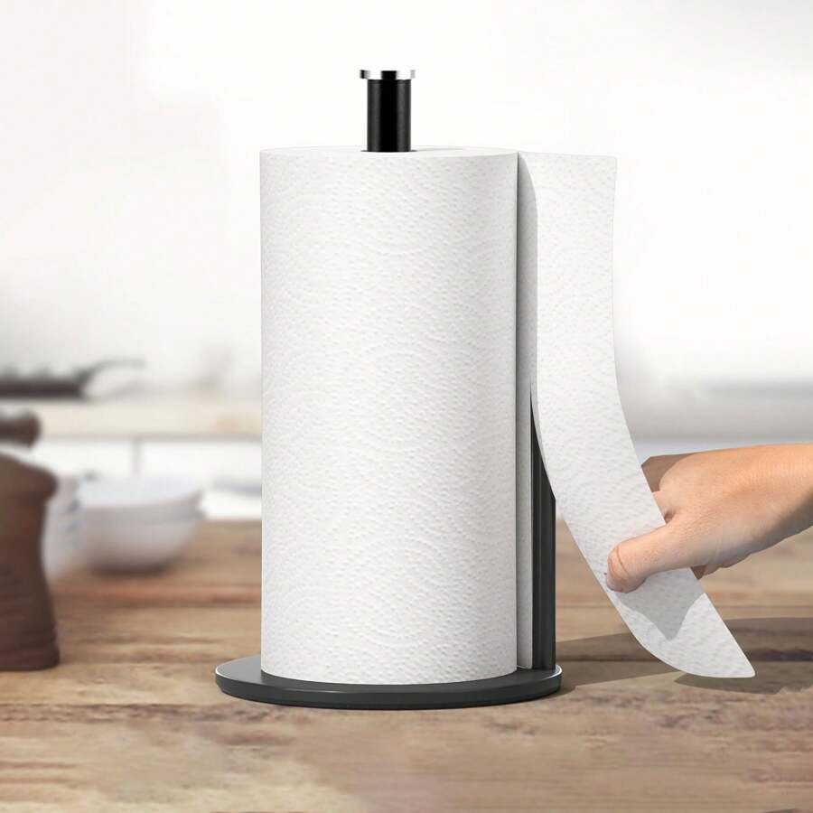 Black Kitchen Paper Towel Holder, High Quality Stainless Steel Paper Towel Rack With Weighted Base For Kitchen Roll Storage (1/2pcs)