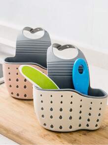 Panier à évier réglable avec trous de drainage, tapis en caoutchouc pour l'hygiène, étui de protection en plastique, pas facilement endommagé. Rangement de cuisine pour éponge et laine d'acier. Étagère de rangement pour salle de bain pour brosses à dents et savon. Outils de rangement pratiques