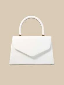 Este bolso de noche tiene una cierta capacidad para contener artículos personales como teléfono, billetera, cosméticos, etc. El diseño para llevar en la mano es fácil de sujetar. El refinado material con un patrón de grano de lichí y conectores de metal exquisitos presentan un estilo simple pero sofisticado, adecuado para eventos formales de noche, galas de empresa, ocasiones de negocios importantes, etc. - Blanco - Ver 3