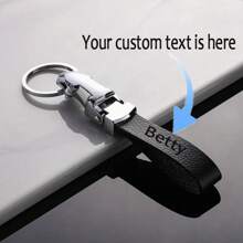 1pc Customized Men's Premium Leather Faux Leopard Head Car Key Chain - Sports Iron Alloy Belt Buckle