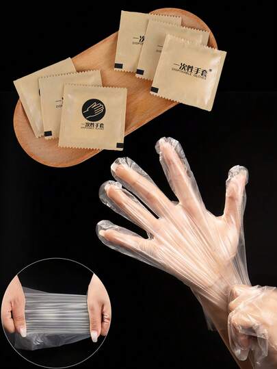 50只/100只一次性塑料手套，适用于餐饮服务、染发、清洁用品、家用工具、厨房、浴室、家庭及家庭必需品