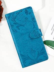 Funda de cartera con estampado floral de piel sintética (PU), diseño de borde plegable con ranuras para tarjetas y correa, protección integral para varios modelos de teléfonos inteligentes