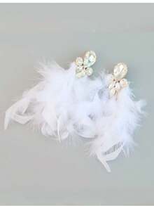 1 Cặp bông tai đính pha lê và lông vũ gợi cảm nhiều màu sắc, Phụ kiện dự tiệc thời trang - lông vũ - Xem 8