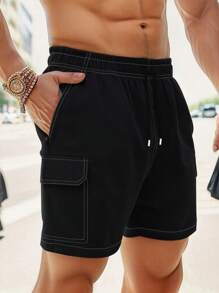 1 pezzo Pantaloncini bermuda casual da uomo a blocchi di colore, per attività all'aperto, jogging, sport, allenamento, fitness, spostamenti quotidiani, moda versatile con vestibilità morbida, hip hop, estate, spiaggia