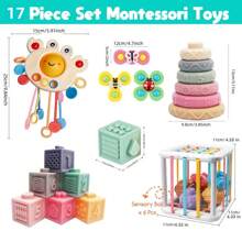 5-In-1 Baby Toys Gift Set - Montessori Toys For 6-36 Months Infants, Including Pull Cords Teether, Stacking Blocks, Shape Sorter, Storage Box, Bath Time Fun, Suitable For 1-2-3 Year Old Boys And Girls