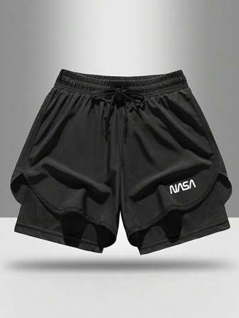 大码男士夏季轻盈速干运动短裤，纯色抽绳，适合高个子男士的休闲日常沙滩装