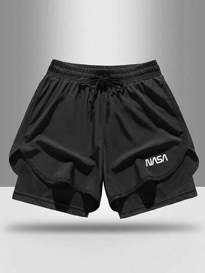 大码男士夏季轻盈速干运动短裤，纯色抽绳，适合高个子男士的休闲日常沙滩装