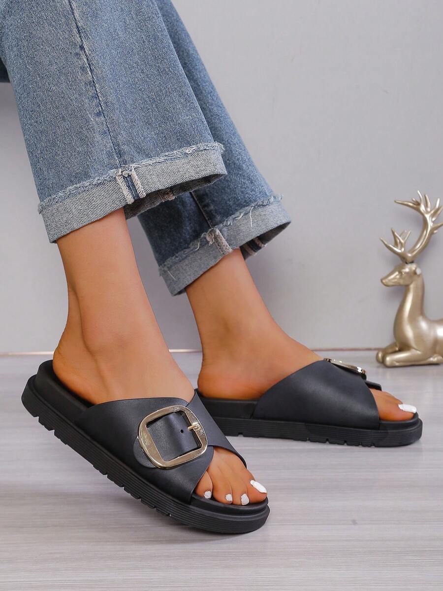 Women's Platform Punk Style Slide Sandals, Suitable For Home, Outdoor And Beach - Black - View 1