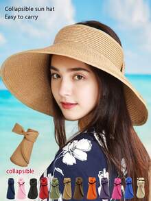 Women's Summer Straw Floppy Hat, Foldable Wide Brim Casual Sun Hat For Beach Outdoor UV Protection - A - View 12
