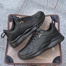 男士系带时尚酷炫轻便旅行鞋，防水防滑休闲跑步鞋，四季皆宜的软底黑色皮鞋 - 黑色 - 查看 8