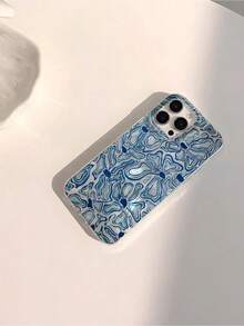 Funda para teléfono (1 unidad) con estampado floral abstracto de olas en azul y aguamarina. Resistente al agua, a las huellas dactilares y a los arañazos. Transparente, suave y brillante. - Multicolor 3 - Ver 2