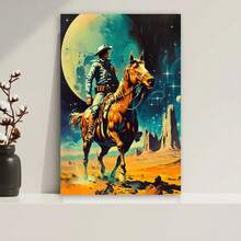 Enmarcado El Vaquero Espacial - Collage de arte retro futurista, vintage, western, cósmico, de ciencia ficción. Arte de aventura espacial, pintura de vaquero en lienzo de alta calidad, imágenes HD, regalo perfecto - Enmarcado - Ver 1
