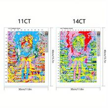 [JOZYSH] 1 件，阅读女孩，客厅卧室装饰画 11CT/14CT 十字绣材料包 DIY 套件，非常适合卧室客厅墙壁装饰，包括印刷图纸、绣花布、线、针和说明书，30 * 40cm/11.8 * 15.7 英寸，40 * 50cm/15.7 * 19.7 英寸 - 彩色 - 查看 3