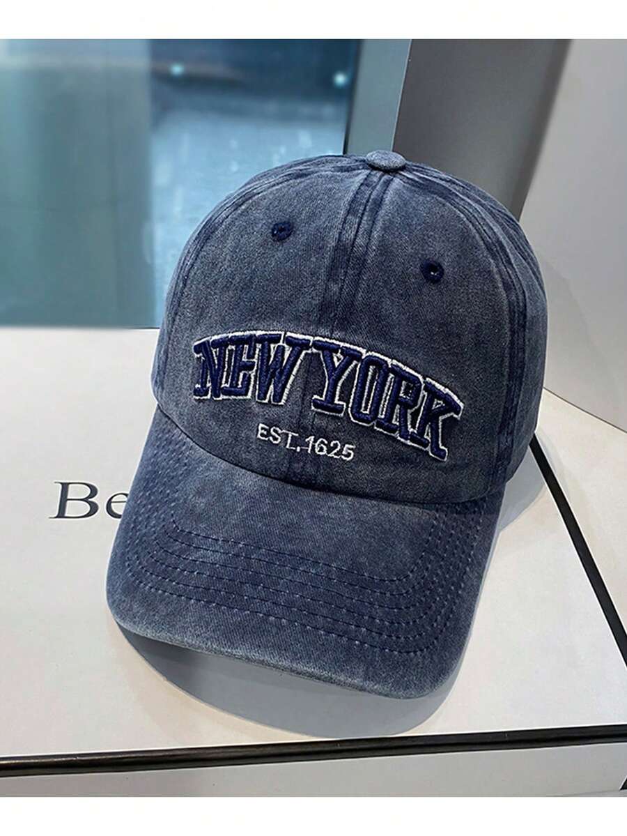 Fashionable Versatile Letter "New York" Embroidery Washed Retro Baseball Cap, Adjustable Outdoor Casual Sun Hat