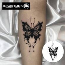 INKARTLINK 森林风格水彩蝴蝶临时纹身贴纸 | 2 周防水植物贴纸 | 迷人临时纹身贴 | 逼真仿真纹身 - 黑色 - 查看 3