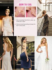 1/2 paquetes de cinta de moda de doble cara transparente para ropa, 36 tiras de cinta corporal invisible para vestidos, adhesivo para la piel,  y cómodo, cinta para vestidos de escote profundo y sin espalda, ideal para ocasiones especiales, sesiones de fotos y uso diario, evita problemas con la ropa, accesorios antideslizantes para prendas - Blanco - Ver 5