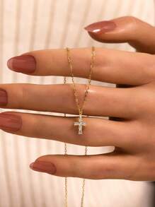 1 pieza Collar con colgante de mini cruz de plata de ley 925 para mujeres, cadena de clavícula de cristal de circonita delicada, pequeño y único, regalo para la novia