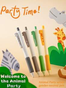 4 Pcs Neutral Animal Party Ballpoint Pens, Cute Animal Shaped Pens With 0.5mm Quick Dry Ink, Large Capacity, Soft Grip For Students & Office Use, Smooth Writing - Sets - View 8