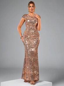 CHOSMO Đầm cưới đính sequin mới, đầm dạ hội ôm sát eo cao, đầm maxi xẻ tà cao hở lưng thanh lịch, đầm dự tiệc trang trọng, đầm dạ hội, thích hợp cho bữa tối trang trọng, tiệc cưới mùa xuân. - Rượu sâm banh - Xem 5