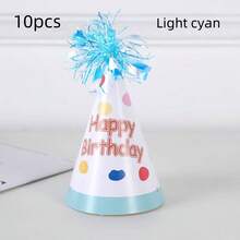 6pcs Mixed Style & 10pcs Solid Color Colorful Tinsel Birthday Hats, Magical Party Hat, Party Hat, Goddess Hat With "Happy Birthday" Text, Lightweight Paper Hat, Suitable For Festival Celebration, Birthday Party Accessories | Tinsel Top Hats, Birthday Party, Tabletop Decoration - Multicolor - View 13
