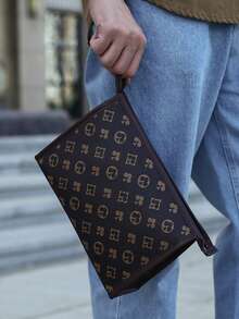 1pc All-Over Print PU Material Men's Handheld Bag, Wrist Pouch, Coin Purse, Business Bag - Multicolor - View 13