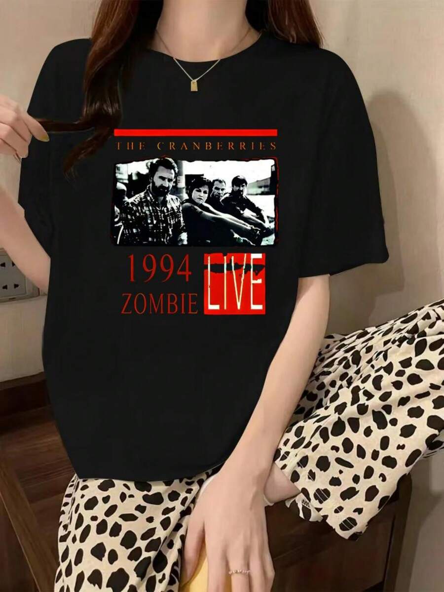 The Cranberries Band T-Shirt Rock T-Shirt Popular Printed T-Shirt American Western Style Music T-Shirt Men's/Women's Summer Clothes Tops Short Sleeve Plain Breathable Fashionable Loose Fit Shirt - 黑色 - 查看 1