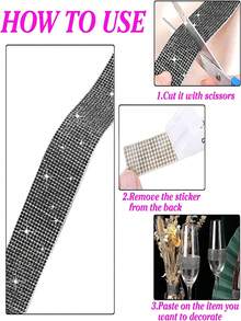 1 码黑色自粘闪亮水晶钻钻石丝带、圣诞装饰钻闪光贴纸、DIY 汽车电脑化妆台工艺品、婚礼派对装饰贴纸包装卷、2 毫米钻生产工艺