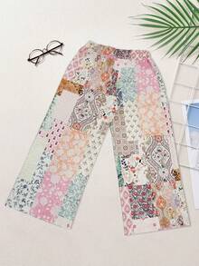 Damen Große Größen Lose, Lässig Blumen Patchwork Lange Hose, Frühling/Sommer - Verschiedenfarbig - Übersicht 2