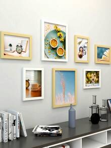 7pcs Minimalist Art Photo Frame Set, Photo Wall Collage For Living Room & Hallway, Comes With Prints, No Drilling Required, Great Gift - Multicolor - View 7