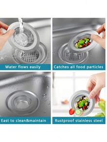 2 paquetes de coladores de acero inoxidable para fregadero de cocina - Diámetro grande de 4.5 pulgadas, anti-obstrucción con micro perforación, borde ancho - Multicolor - Ver 4