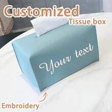 1pc Customizable Embroidered Text/Phrase/Name Tissue Box Cover, Fashionable Minimalist Design, Durable & Practical Tissue Paper Holder