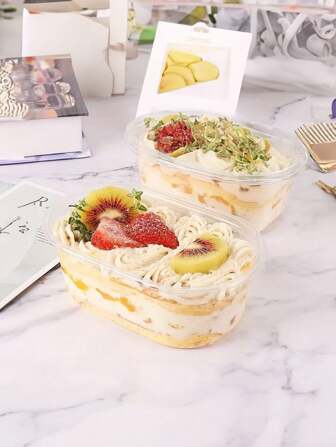 15pcs/Pack Oval Mousse Cake Cups With Transparent Lids, Suitable For Desserts, Tapioca Pearls, Fruits, Cookies, Candies, Pastries, Bakery, Food Packaging, Takeout (Stickers Not Included)
