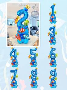 24件組海洋生日氣球套組，包含32英吋藍色數字1-9、迷你海洋動物氣球、藍色乳膠氣球，適合水下主題生日派對、男孩生日、海洋動物氣球、泳池海灘派對 - 彩色 - 查看 11