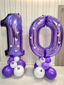 1pc - 32 Inch Purple Numeral Foil Balloons, Large Size Pastel Purple 0-9 Number Balloons For Birthday Decoration, Purple Theme Birthday Party, Mermaid Birthday Party, Butterfly Birthday Party, Scene Decoration, Room Decoration, Birthday Celebration Decoration, Graduation, Mother's Day, Shower, Photography Props, Anniversary, Wedding, First Birthday, Elegant And Fantasy Birthday Balloons, Ceremony
