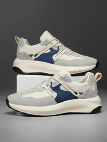 Men's Retro Versatile Lightweight Comfortable Gray Lace-Up Outdoor Athletic Casual Sneakers, Simple Contrast Color Design, Suitable For All Seasons, Unisex Plus Size Couple Shoes 2000s Style Valentine's Day Ideas - Grey - View 2