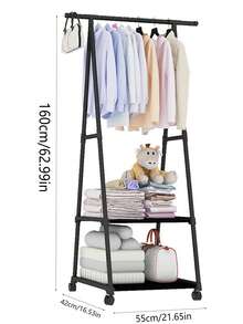 1pc Floor Standing Coat Rack, Bedroom Compact Clothes Hanger Rack With Shelves, Multi-Layer Storage For Living Room, Mobile & Multifunctional Design Indoor And Balcony Drying Rack - Multicolor - View 9