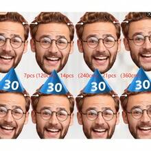 7PCS/14PCS/21PCS Custom Father's Day Photo Face Bunting Banner Cutout 30th Birthday Party Decorations Personalised - Multicolor - View 3