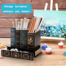 1 Stück Vintage Europäischer Holz Stifthalter, Aufbewahrung & Organisation: Büroorganizer für zuhause, Stiftaufbewahrungsbox, Fach-Behälter, Retro Stiftbecher, dekorativer Holz-Falschbuch-Look, multifunktionaler kreativer Mode Stifthalter mit Schublade - Schreibtischorganizer und dekorative Aufbewahrungsbox, Rückkehr zur Schule Zubehör, Bürobedarf, Schulmaterial, Dorm-Bedarf, Geschenk für Familie und Freunde, Geburtstagsgeschenk, Valentinstag Geschenk, Neujahr Geschenk, Feiertags Geschenk, Party Bedarf