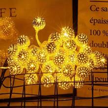 1pc Solar-Powered Garden Decor Moroccan Ball String Lights For Outdoor Garden, Patio, Home & Festive Decorations - Ideal For Weddings, Birthdays, Halloween, Christmas