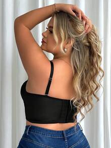 大码女士舒适钢圈文胸，时尚且有支撑力的日常文胸 - 黑色 - 查看 2