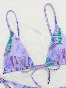 Multi-Color Butterfly Print 2pcs Bikini Set, For Summer Beach Vacation,Removable Swimwear Pads,Swimsuit,Summer Dresses For Women,Summer Clothes Women,Festival,Skirts,Ibiza Outfits,Swimwear Women,Bikini Set,Swimming Costume Women,Beach Wear Women,Holiday Co Ord,Beach Dress,Bikinis For Women Sets,Purple - Multicolor - View 4